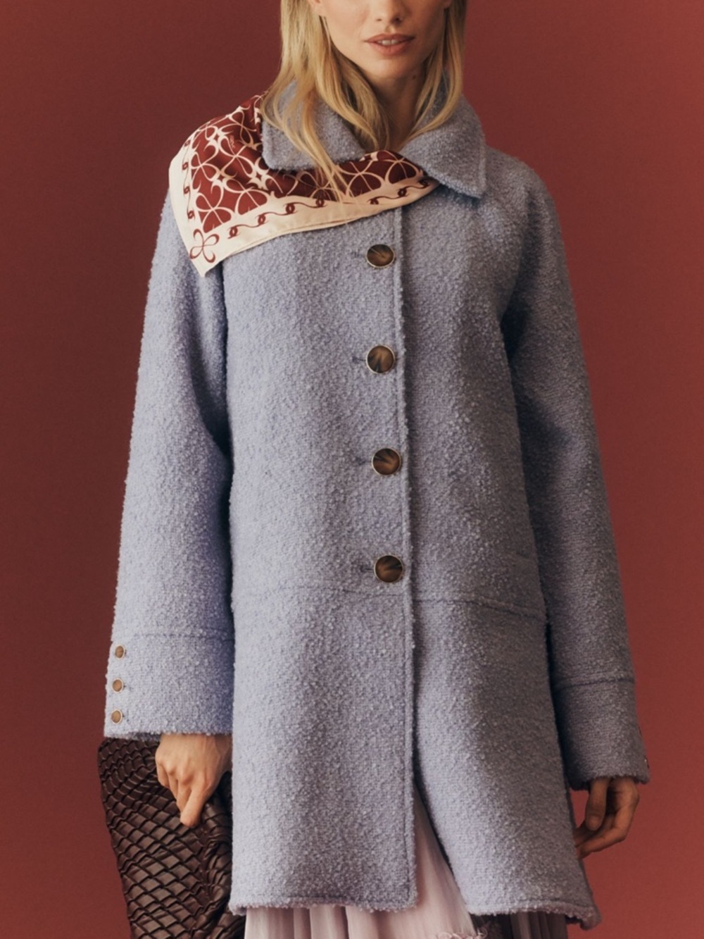 Anthropologie Maeve Wool Blend Drop-Waist Boucle Lavender Purple Coat